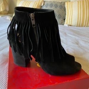 Carlos Peep-Toed Fringed Booties